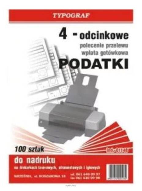 Polecenie przelewu + wpłata gotówkowa, 4 odcinkowy PODATKI 