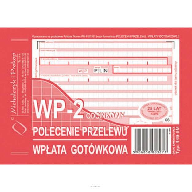 Polecenie przelewu + wpłata gotówkowa 4-odcinkowe A6