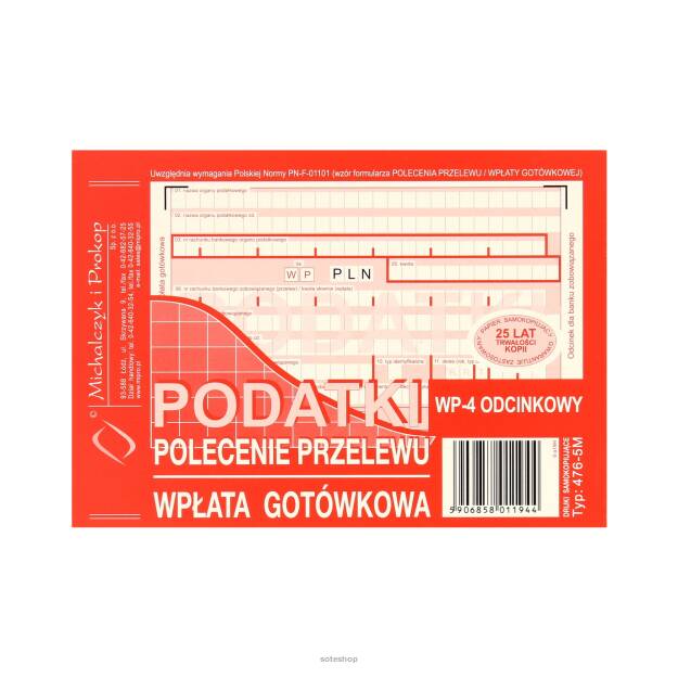 Polecenie przelewu + wpłaty  A6  PODATKI 4od.476-5M