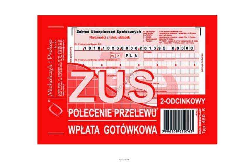 Polecenie przelewu + wpłaty  A6  ZUS 2odc.  450-5 