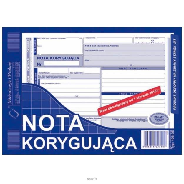 Nota korygująca A5 VAT mich  108-3E