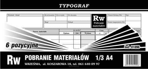 RW Pobranie Materiałów, 6 pozycyjne A4