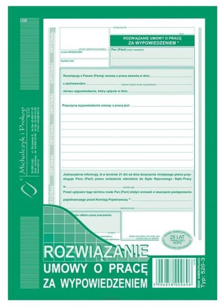 Rozwiązanie umowy o prace za wypowiedzeniem A5