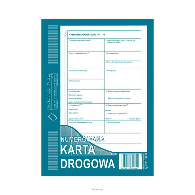 Karta drogowa A5 NOWA 815-3-N numerowana