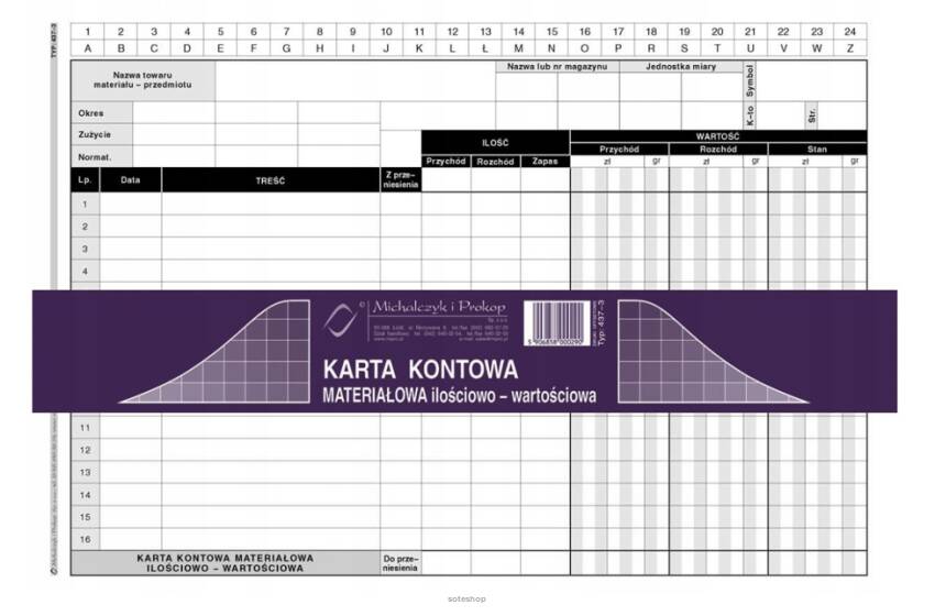 Karta kontowa A5 mat.-ilość.-wartość. (20) 437-3