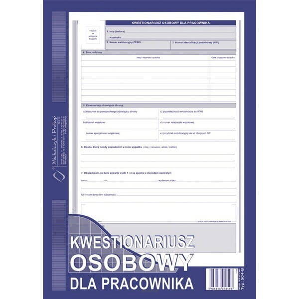 Kwestionariusz osobowy dla pracownika 504-B