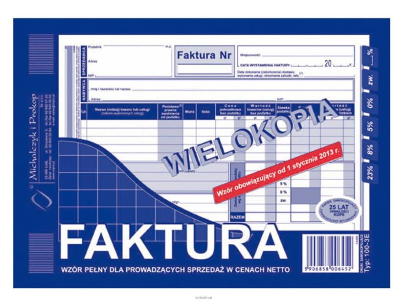 Faktura VAT A5 3st.c.netto MICH  100-3E