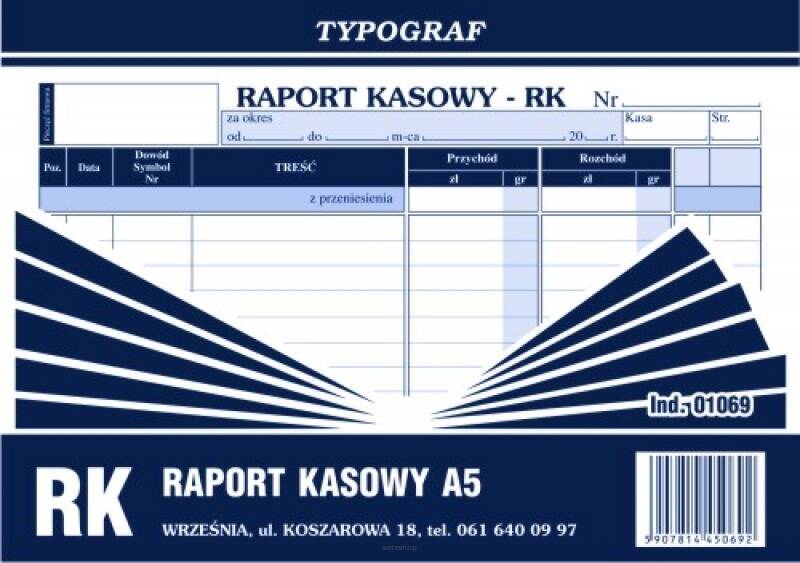 Raport kasowy A5, TYPOGRAF