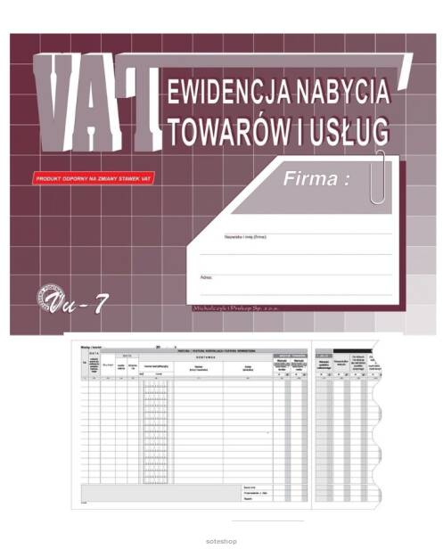 Ewidencja VAT nabycia towarów i usług A4 Vu7